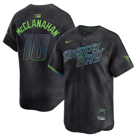 Men's Tampa Bay Rays #18 Shane McClanahan Charcoal 2024 City Connect Limited Stitched Baseball Jersey Men's Tampa Bay Rays #18 Shane McClanahan Charcoal 2024 City Connect Limited Stitched Baseball Jersey